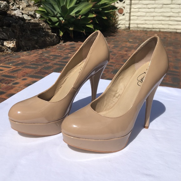 Lipstik Patent Tan Blush Platform Pump Heels Size 10 - Picture 2 of 11
